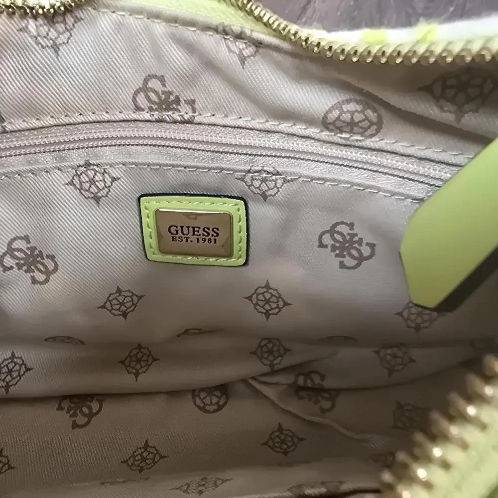 Guess Ruma Mini Top Zip  Quilted Logo Embroidered Shoulder Bag Chartreuse Color